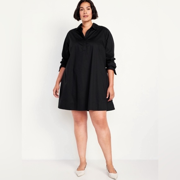 NWT! Old Navy Black Poplin Long Sleeve Mini Shirt Dress - Small 💜 - Picture 7 of 9